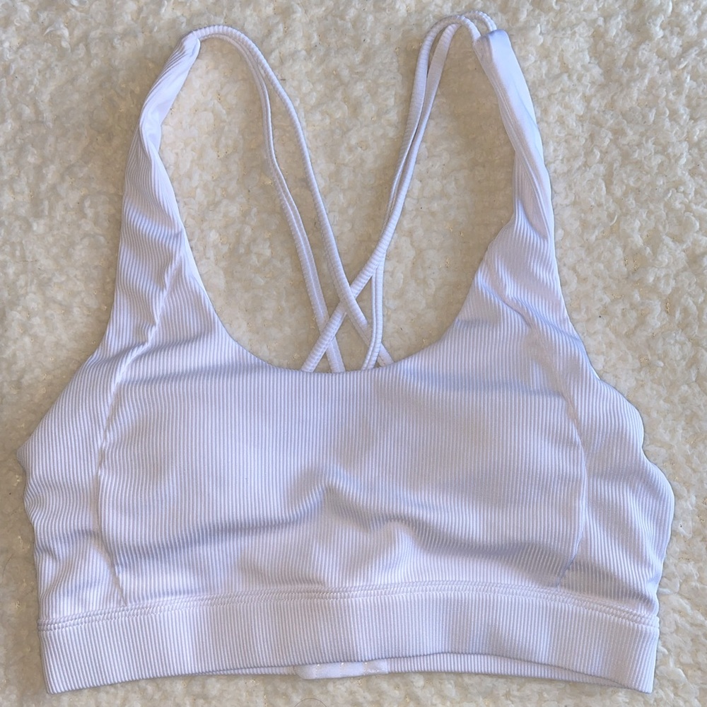 White Ribbed Criss Cross Backless Sports Bra